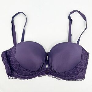 Victoria's Secret Fabulous By VS Strapless Purple‎ Lace Push Up Bra Size 34C